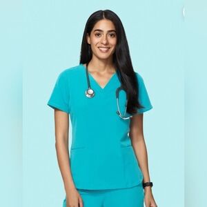 Women's Teal Mandala V-Neck Scrub‎ Top Size XS
